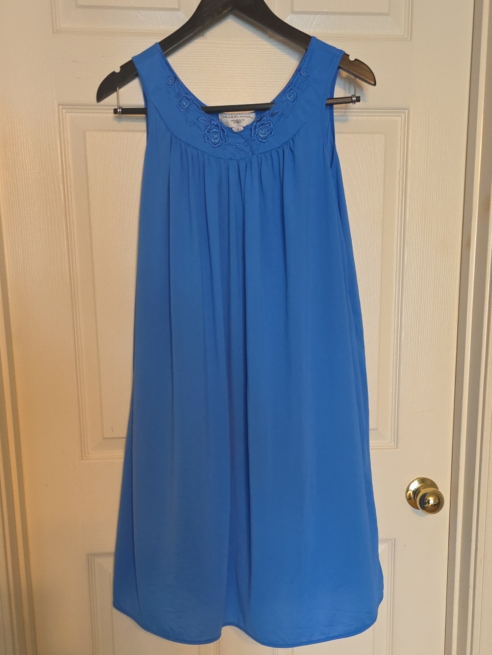 Miss Elaine Royal Blue Sleeveless Nightgown with Embroidered Yoke